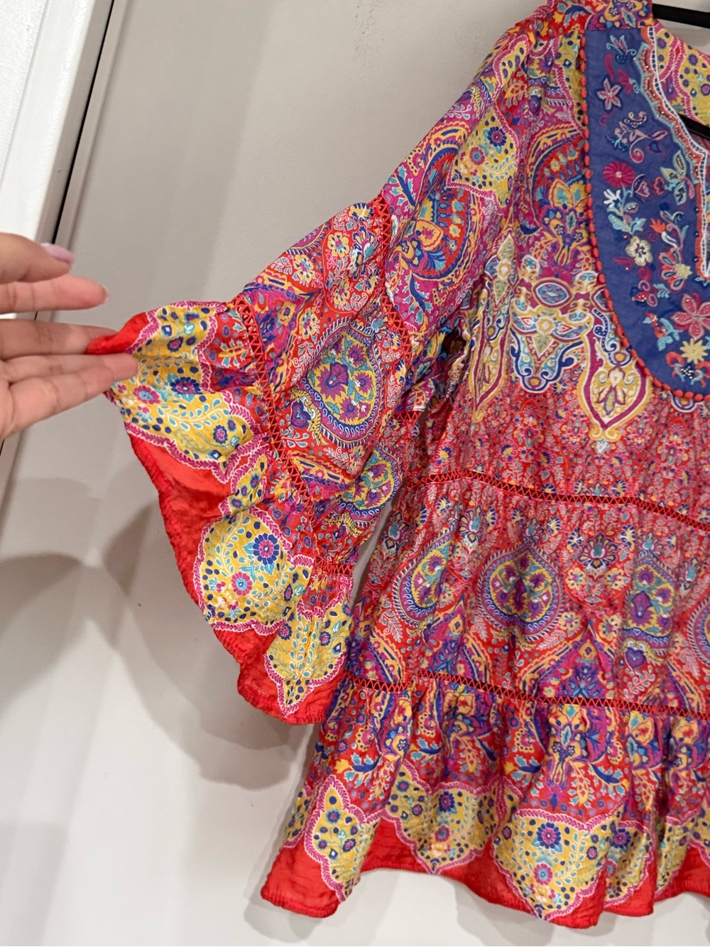 John Mark 1X Colorful Boho Paisley Embroidered Tunic Top - Picture 5 of 7